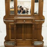 Vestiaire Napoléon III en noyer fin 19e, 3 miroirs, marbre, 8 patères