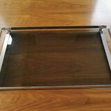 Large vintage smoked glass and chromed metal tray