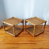 Pair of rattan end table bedside tables