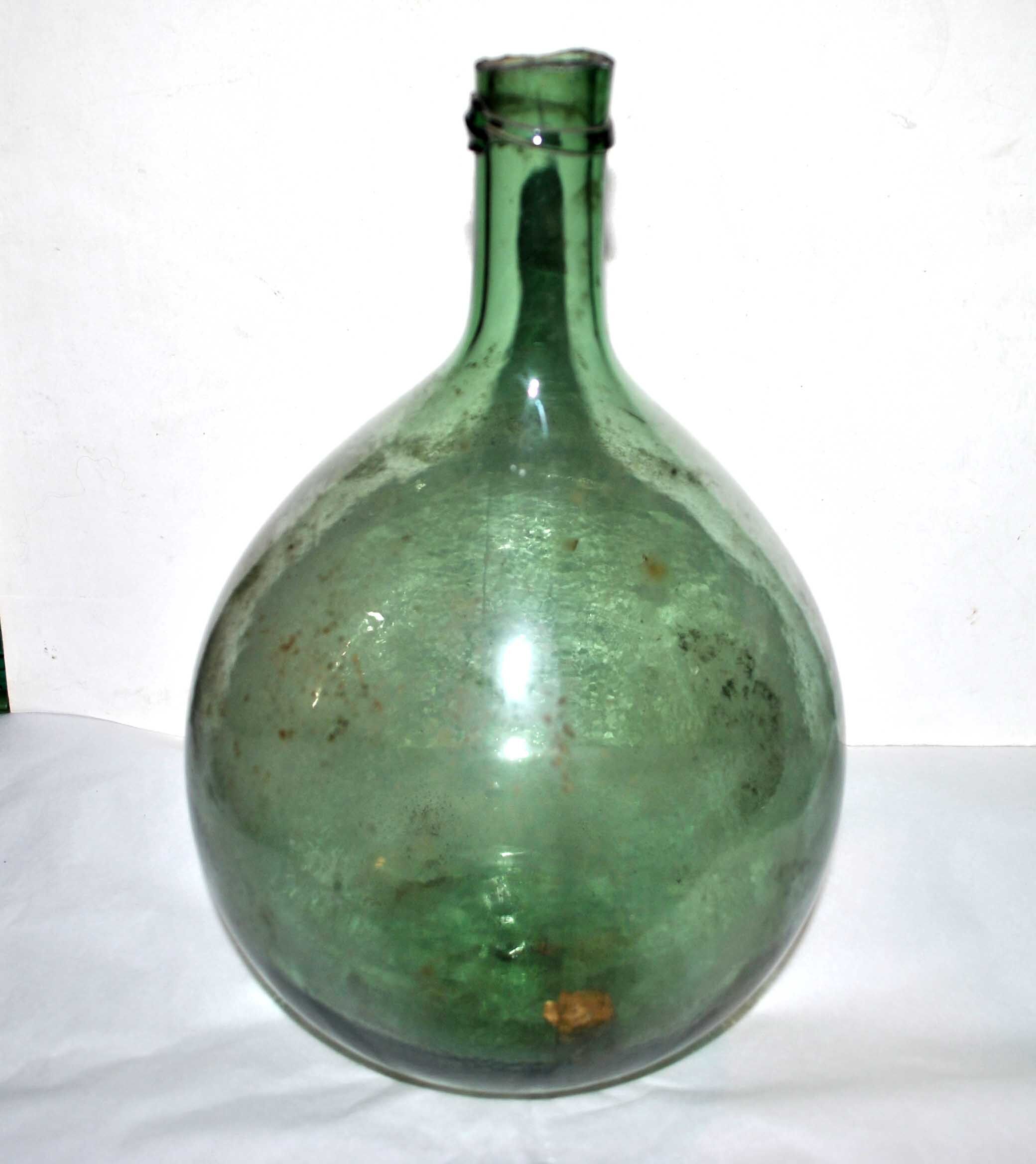 Old demijohn canister in blown green glass - Bottle all round 5L