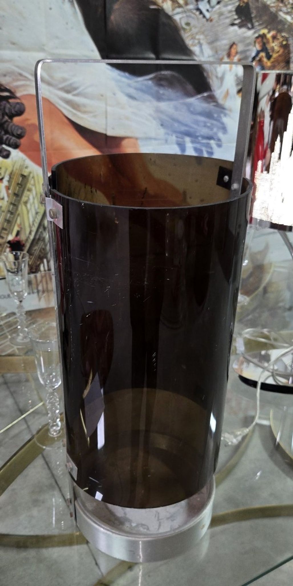 Fontana Arte design Max Ingrand: Metal and plexiglass umbrella stand.