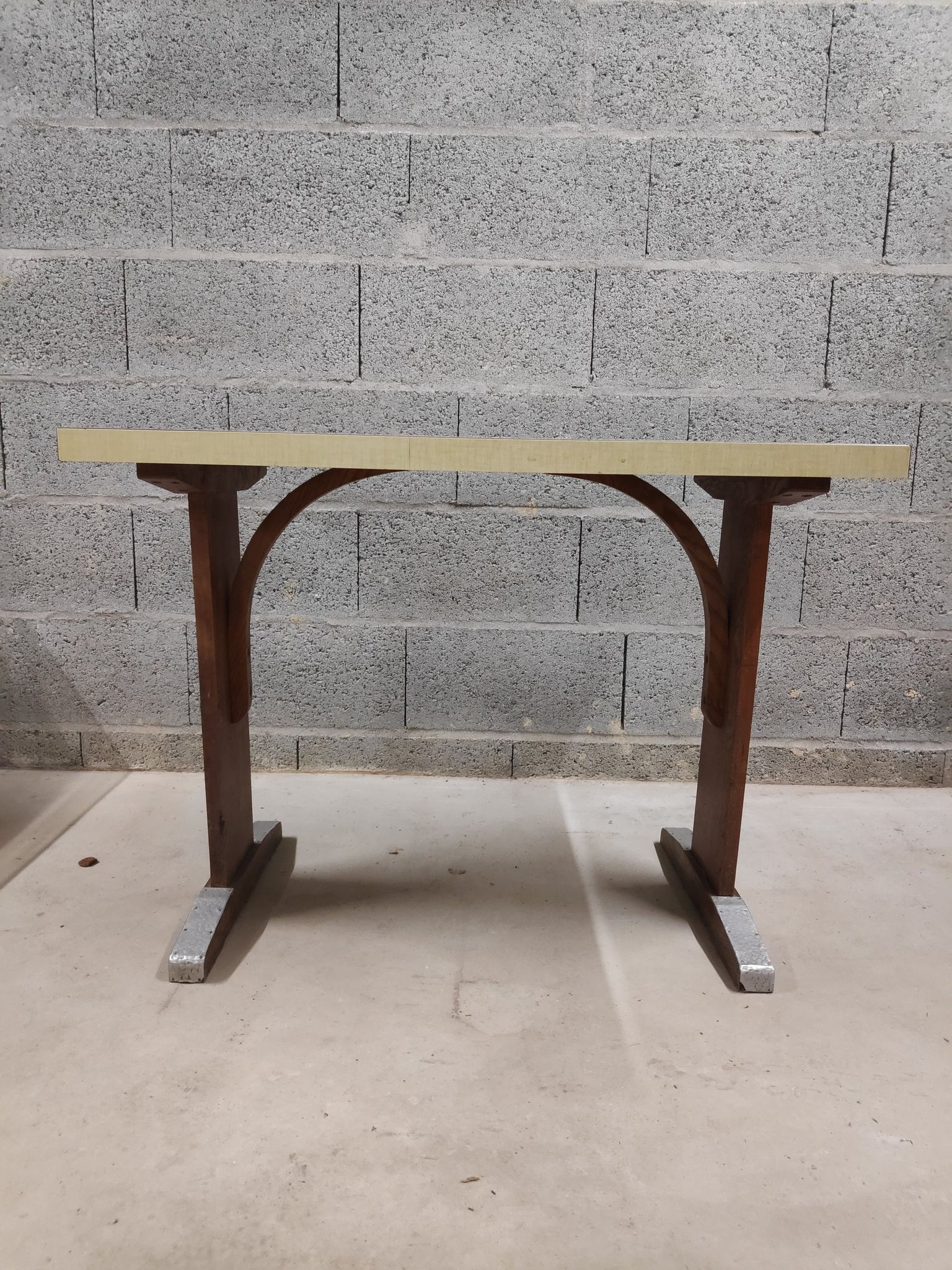 Vintage bistro table in yellow formica, wood and zinc from the 50s/60s