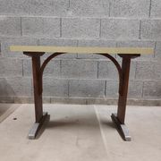 Vintage bistro table in yellow formica, wood and zinc from the 50s/60s