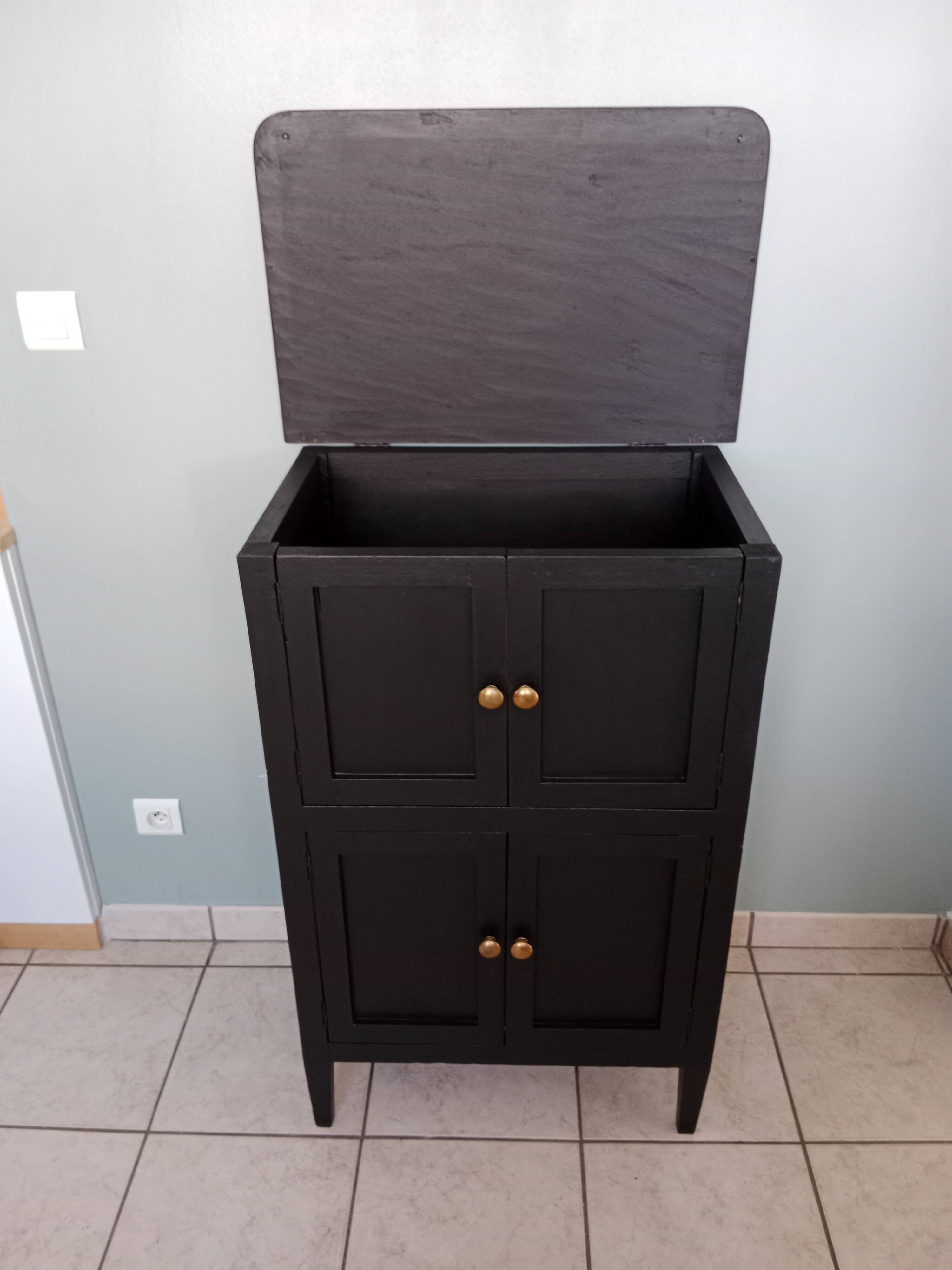 Small black Parisian sideboard vintage storage unit chest of drawers original Scandinavian industrial wood