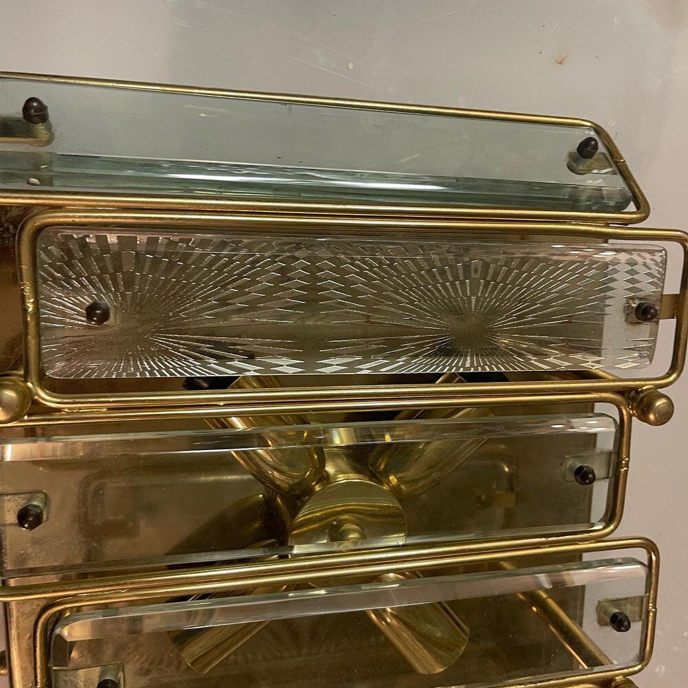 Brass Glass Flushmount, 1970s