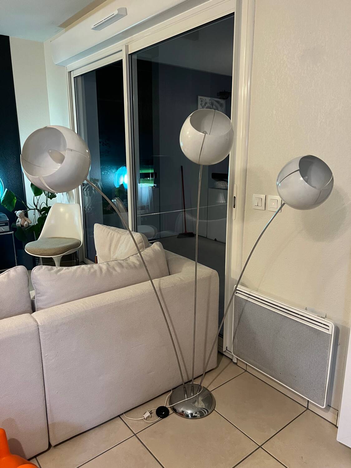 DELMAS three-arm chrome floor lamp - vintage 1970s