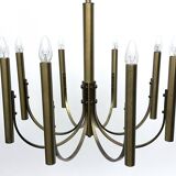 Sciolari, Vintage Italian large 8 lights brass chandelier. 1970s