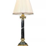 Lamp in gilded bronze & veined water green marble & pleated lampshade