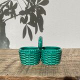 Green slurry pepper shaker, vintage ceramics