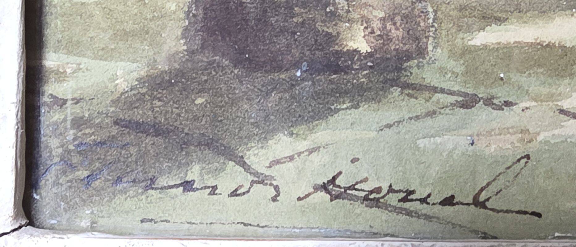 Claude HOUAL - Watercolour No. 26 At the Church Around 1950