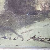 Claude HOUAL - Watercolour No. 26 At the Church Around 1950