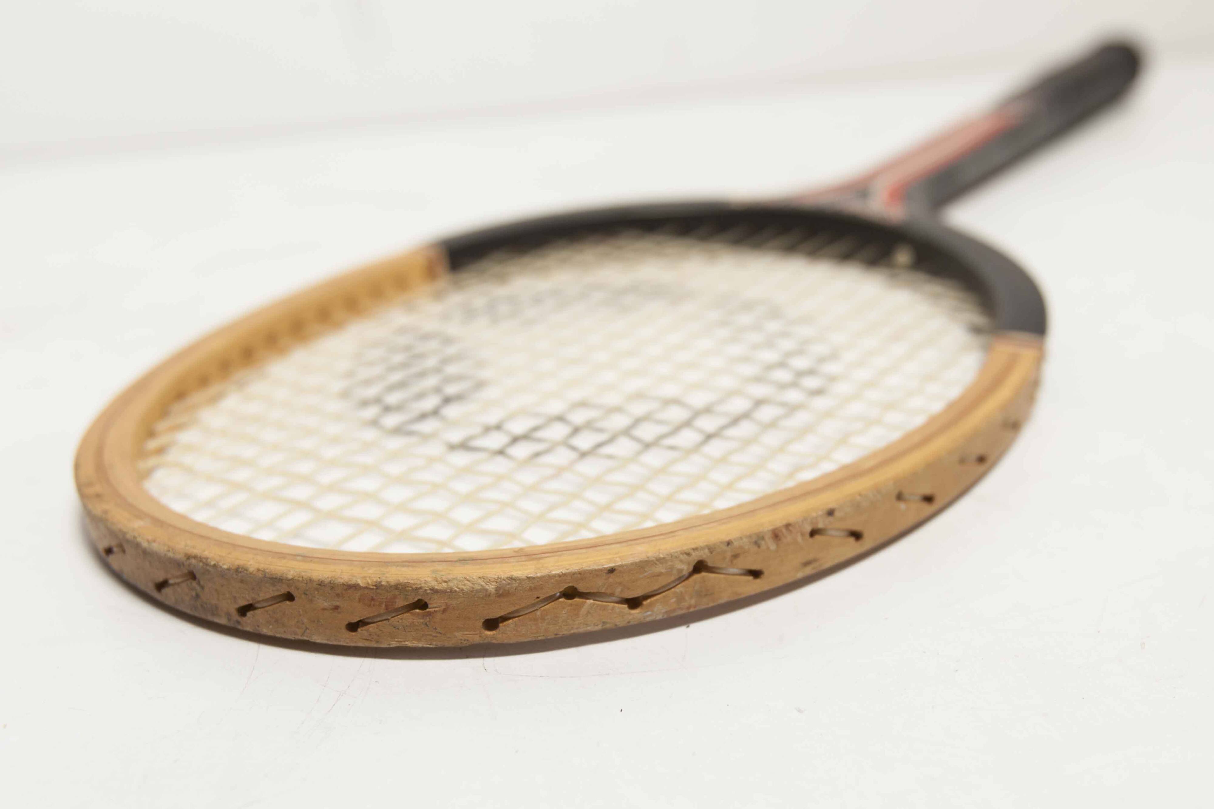 1970 Spalding black and red wooden tennis racket