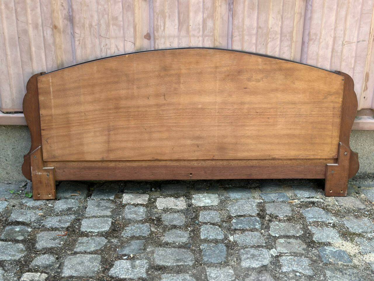 Art Deco concave mirror, arc-shaped, carved in solid wood, 1940, 120cm.