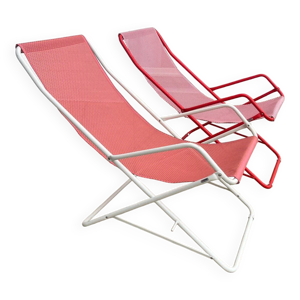 Duo de chaises longues - rouge blanc