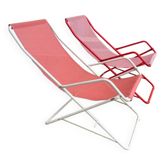 Bahama duo of deck chairs – EMU – Folding – Red and white