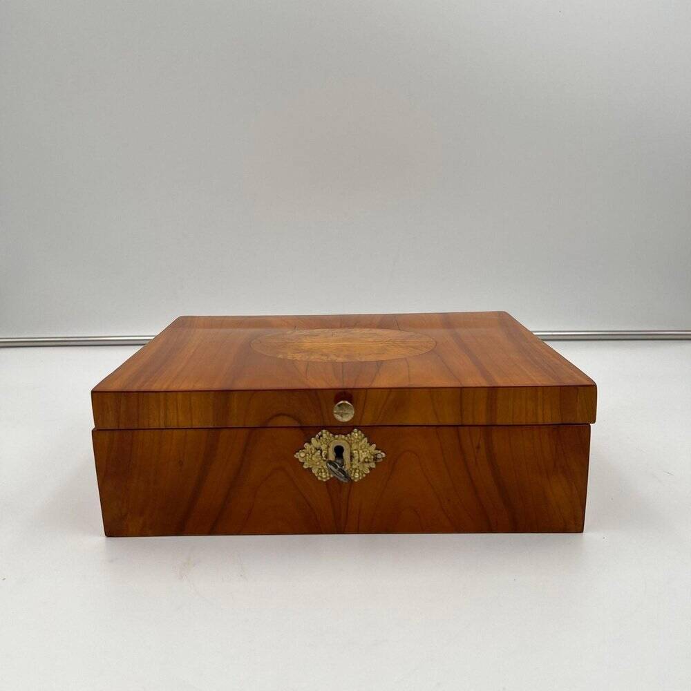 Biedermeier Jewelry Box in Cherry Wood, Ash & Brass, Southern Germany, 1820s