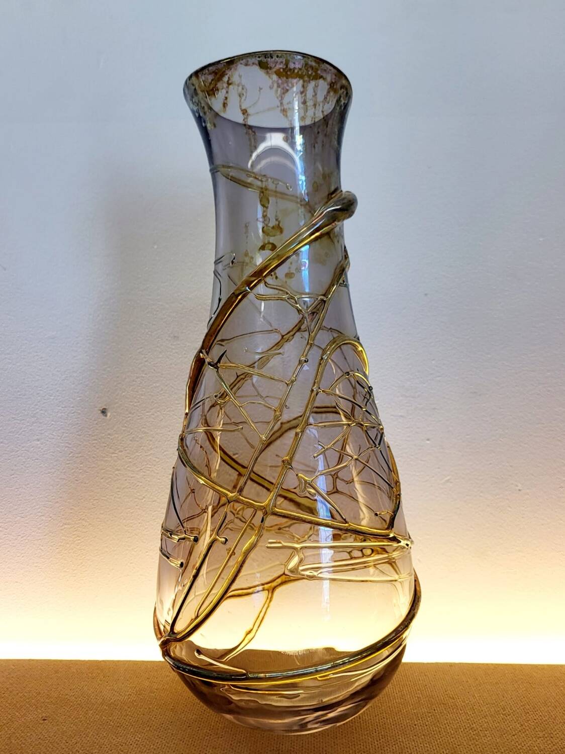 Val saint lambert Studio Cristal vaas, Alfred collard, reliëf decor, 1996