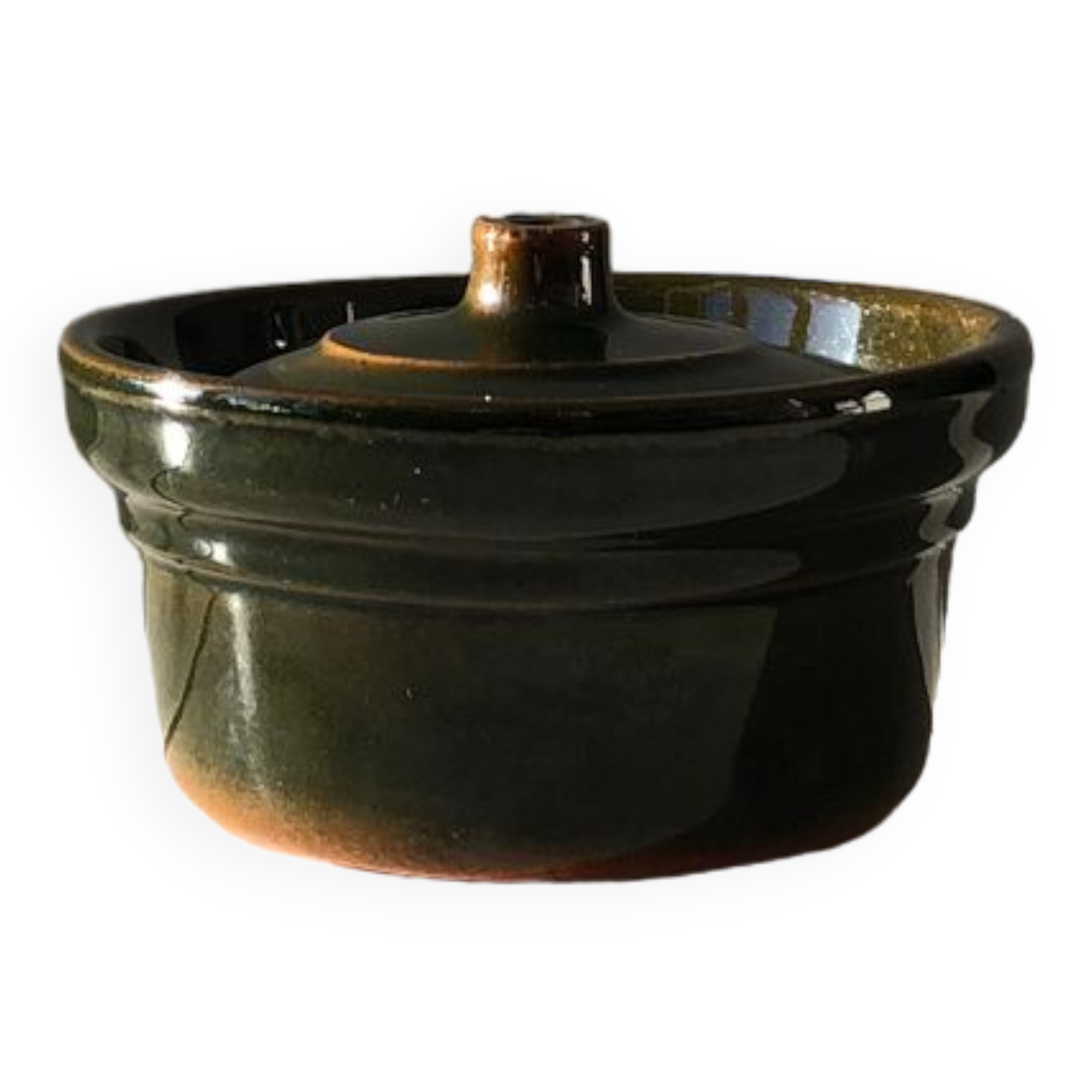 Cassolette in dark green glazed stoneware