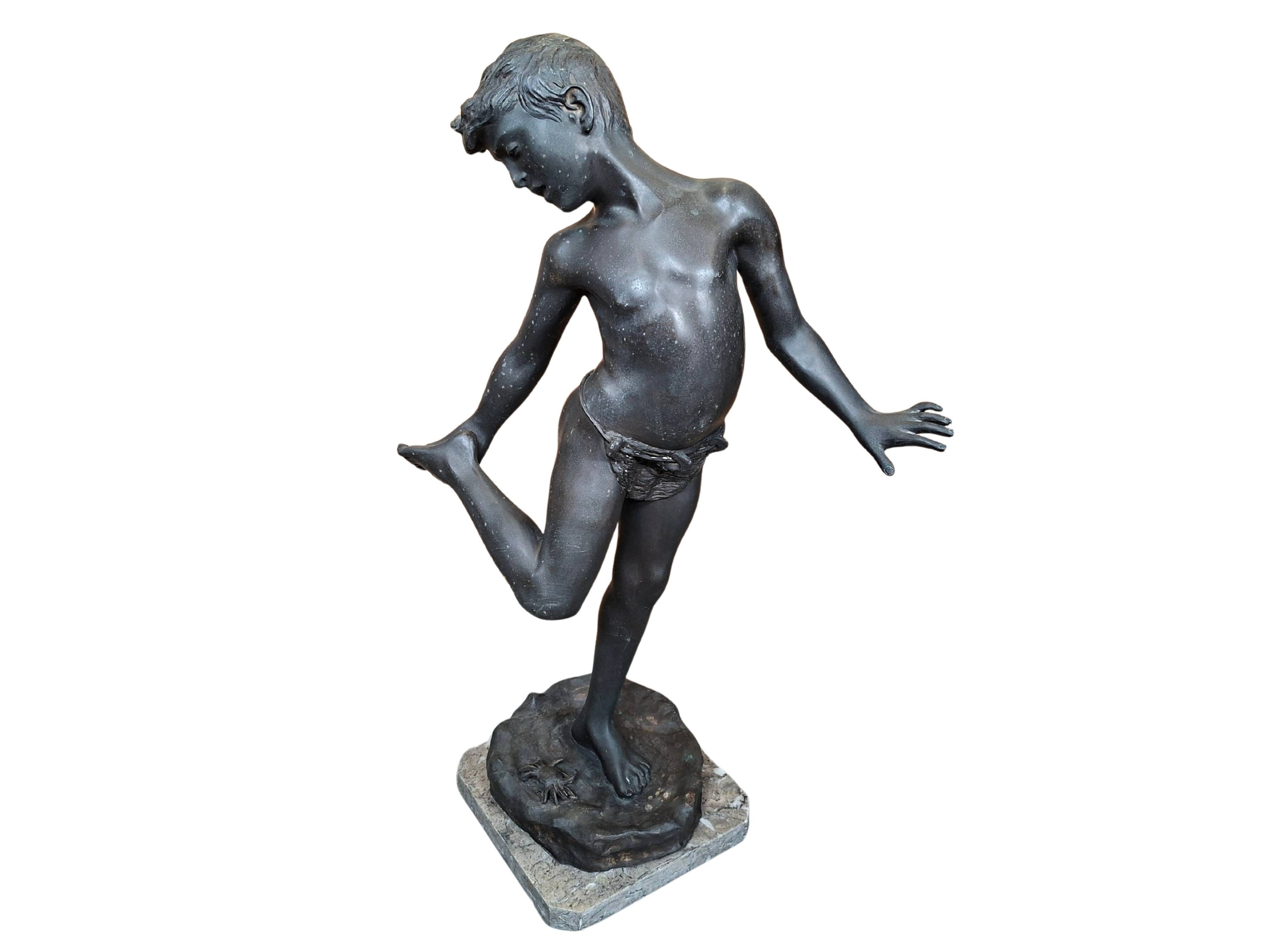 Splendida Scultura in Bronzo: "Il Bambino Morso dal Granchio" '90