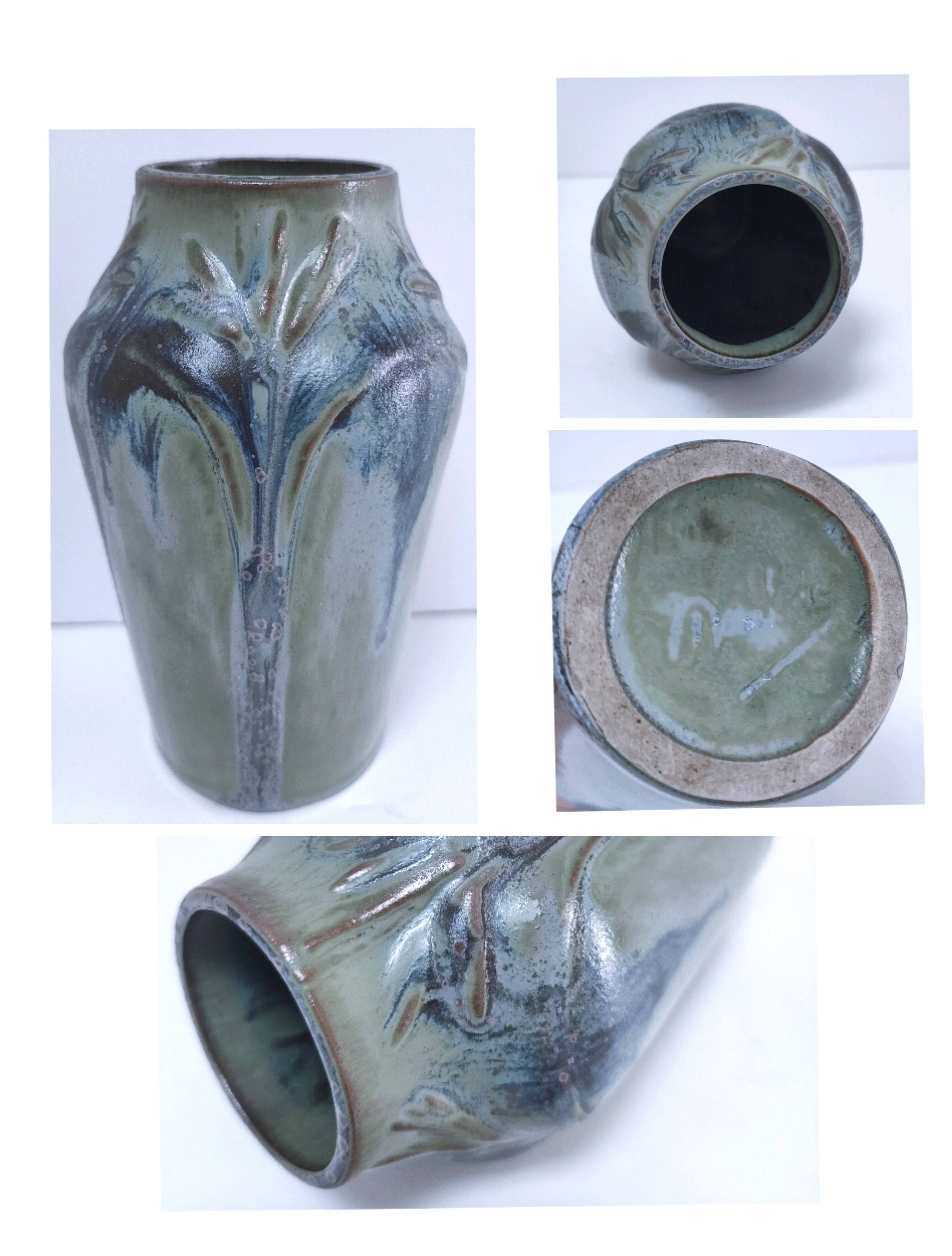 Denbac enameled stoneware vase signed 1930s