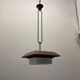 1950s Wood, Bronze & Opaline Glass Pendant Light