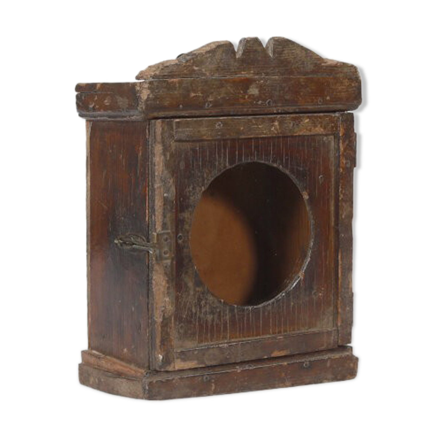 Little old wall showcase box has clock patina of origin india