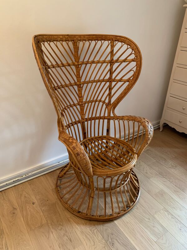 fauteuil en rotin peacock par Gio Ponti et Lio Carminati