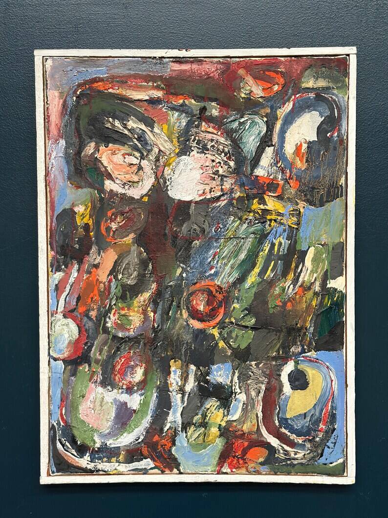 Original Swedish Oil on Canvas – “Abstract Composition” by Valter Gibson – Dated 1965 – Vintage & Framed