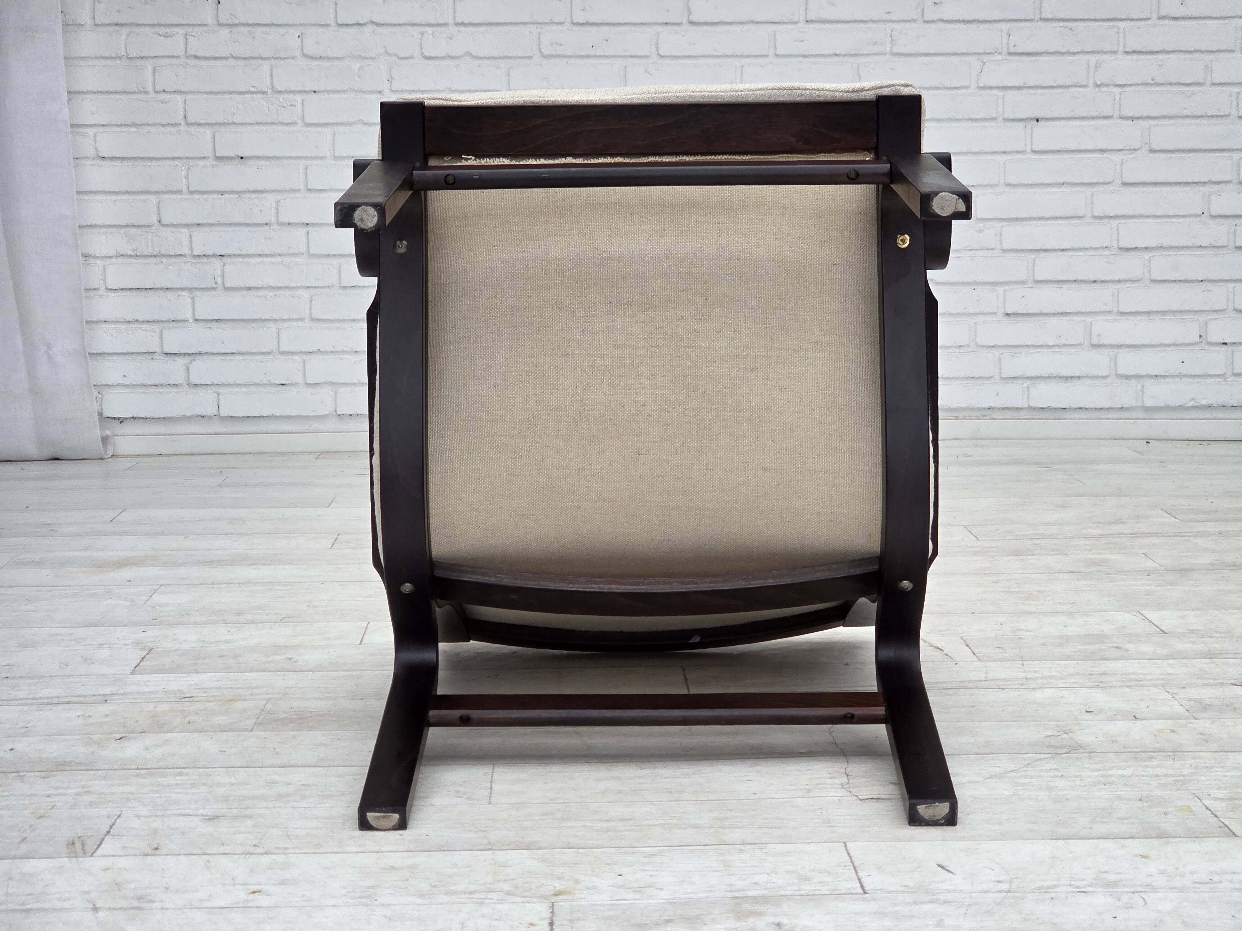 1970s, Scandinavian armchair, furniture wool, dark beech wood.