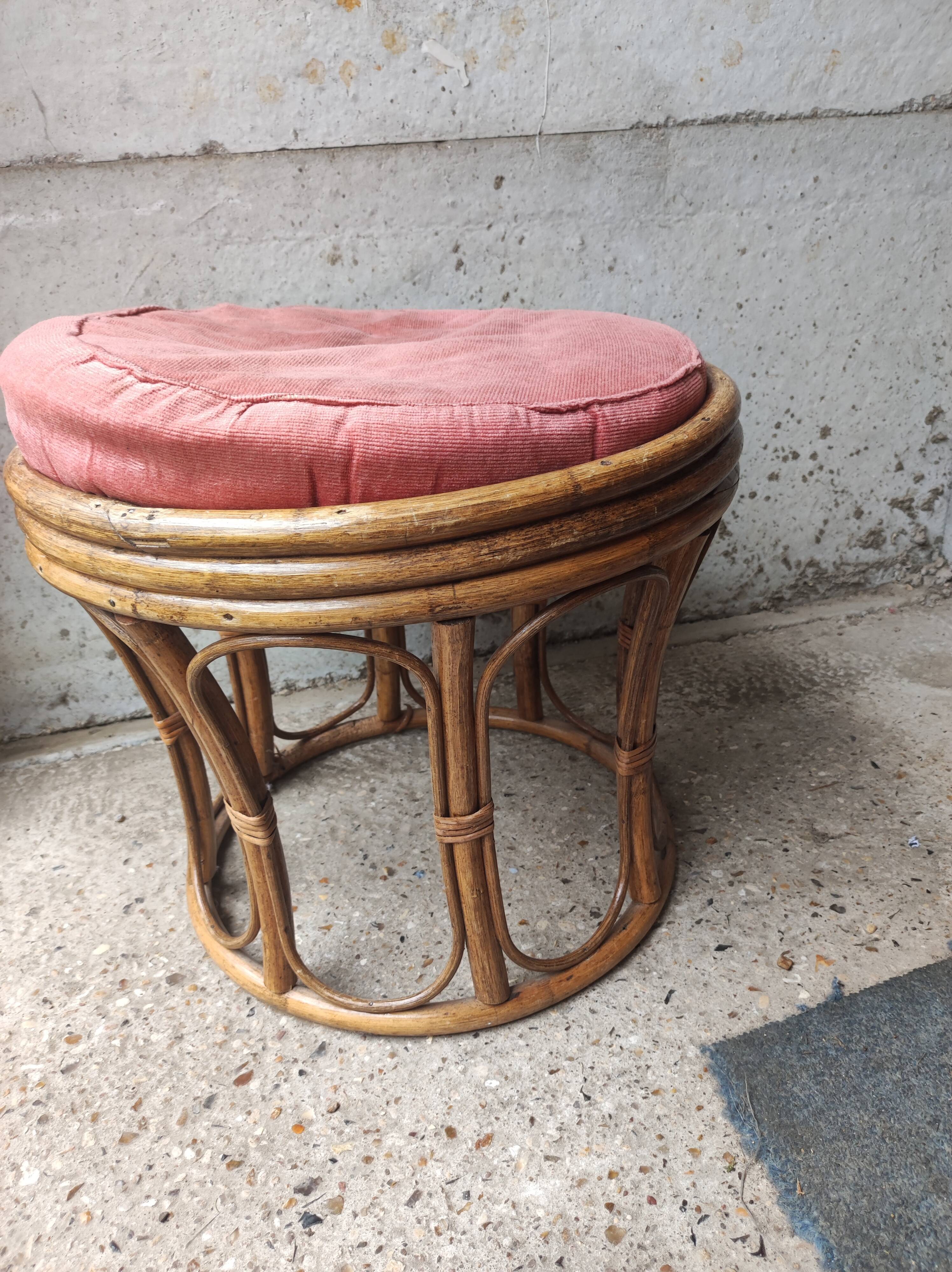 Pouf bamboo stool basket maker vintage Savoyard