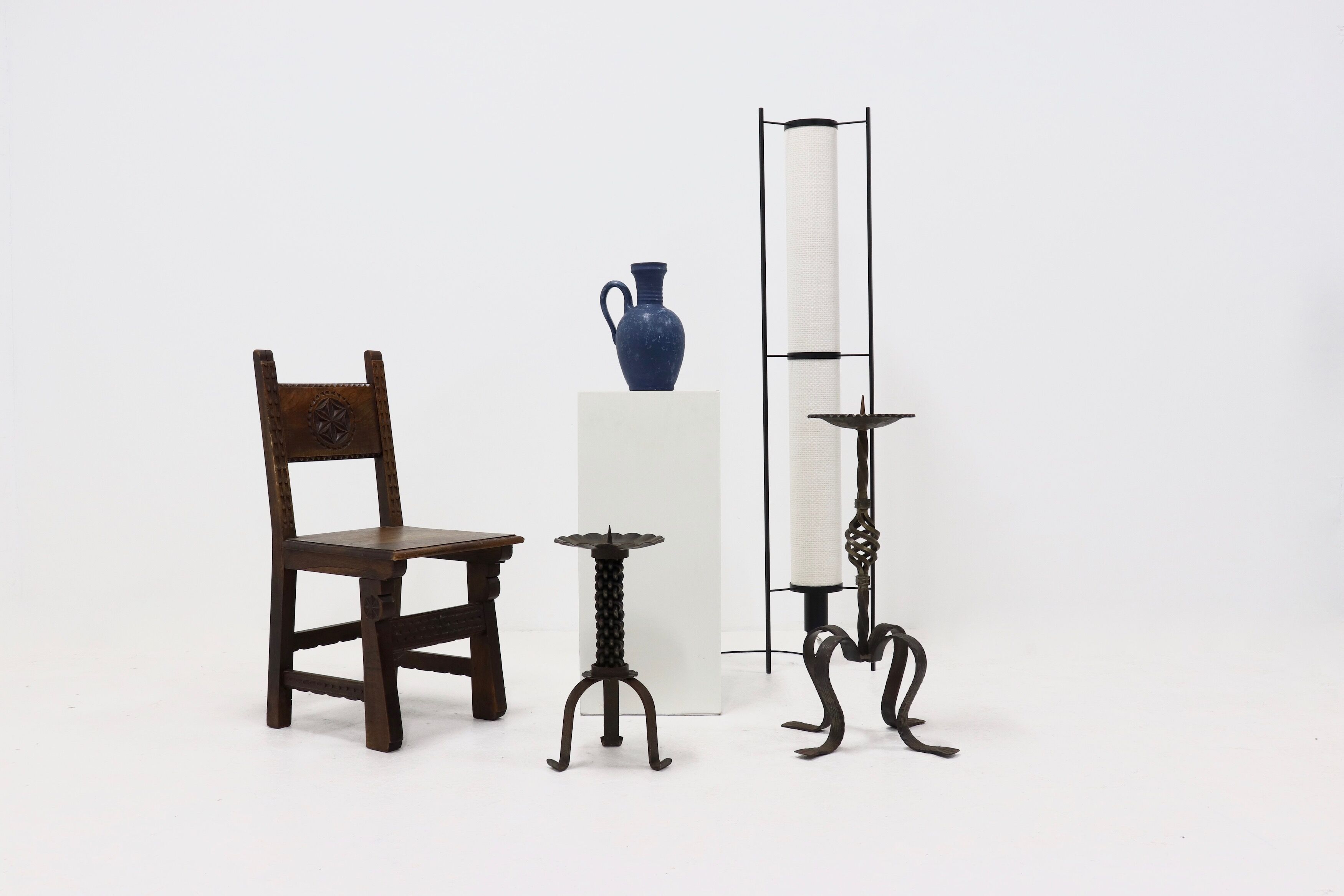 Set of 2 19th Century Spanish Hand Carved Oak Chairs