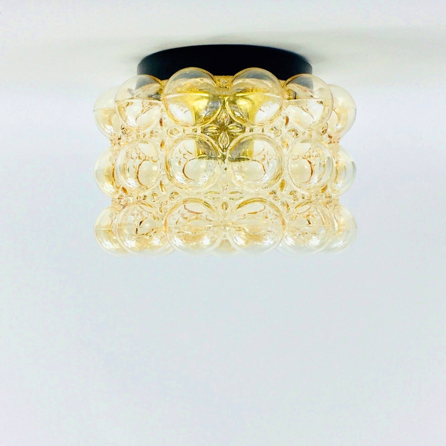 Mid-Century Amber Bubble Glass Ceiling Light by Helena Tynell for Limburg, Germany, 1960s