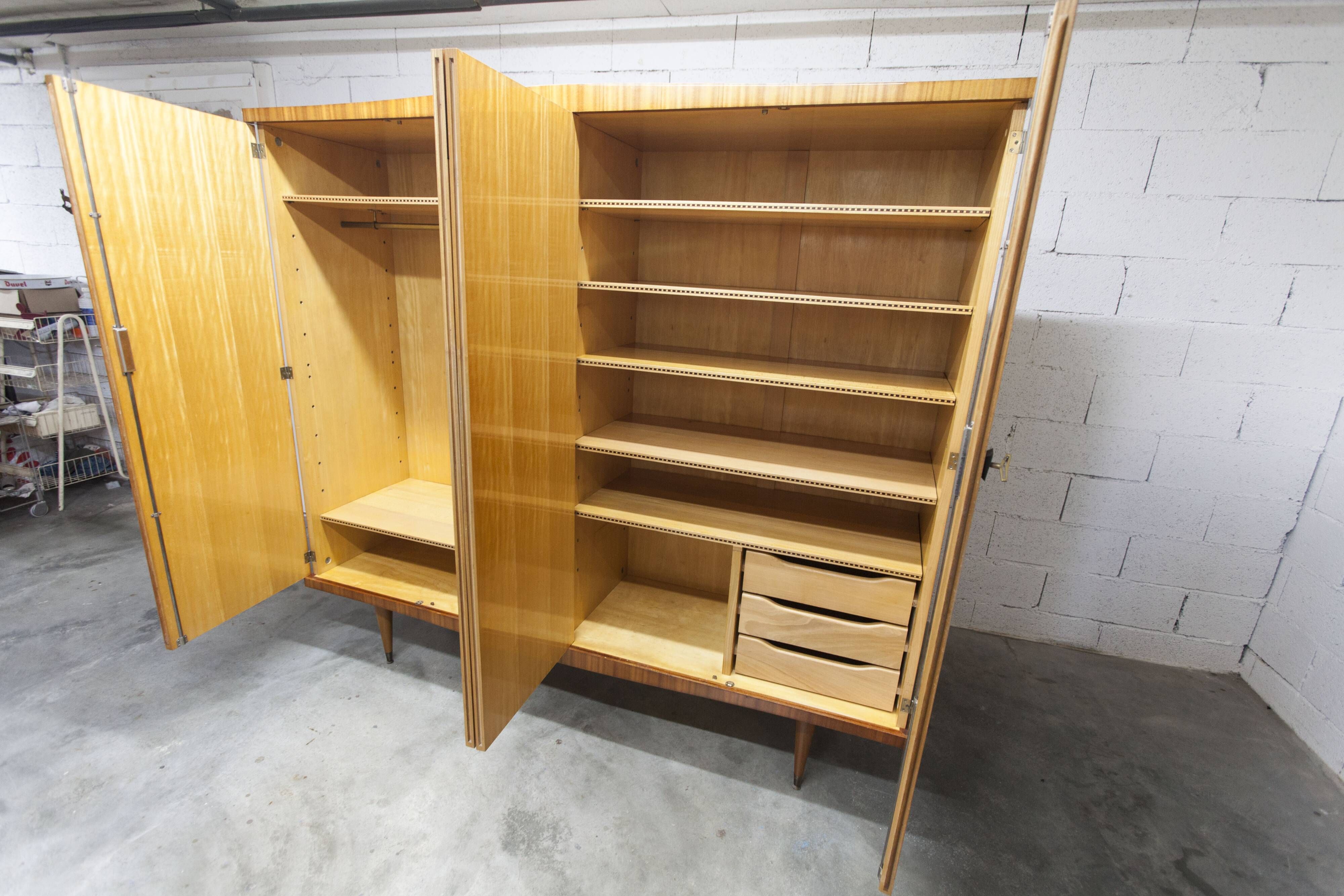 1960 Scandinavian wardrobe, atypical blond wood varnished, 4 doors 3