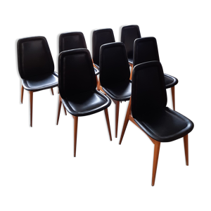 Suite de 8 chaises scandinave noires en skaï