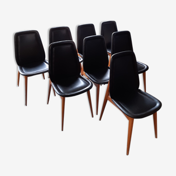 Suite of 8 black Scandinavian chairs in skaï
