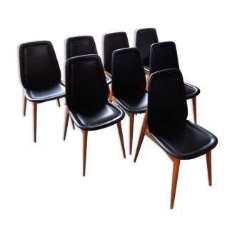 Suite of 8 black Scandinavian chairs in skaï