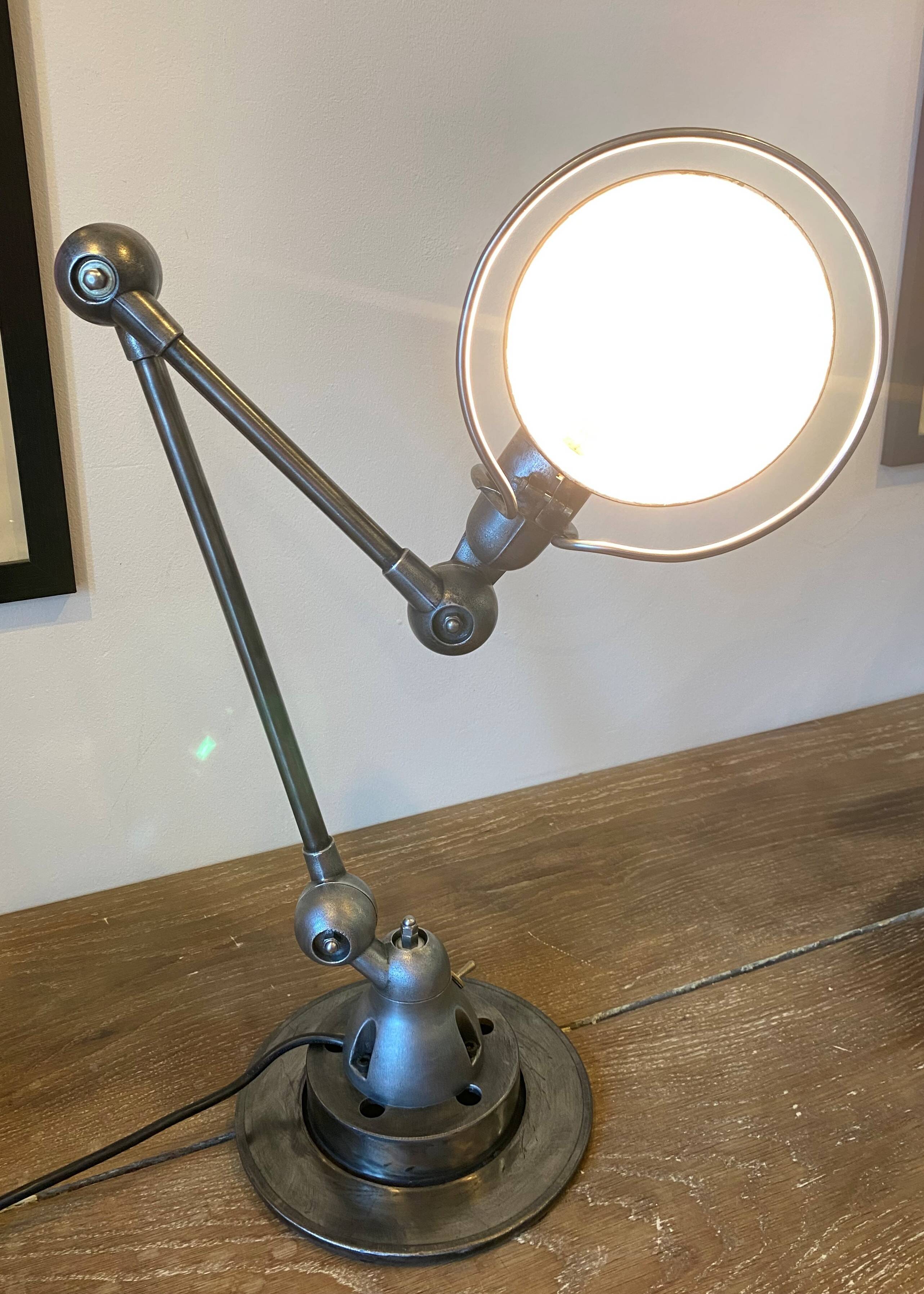 Jieldé lamp with 2 arms, 40+25cm industrial graphite, Jean Louis Domecq 1950.