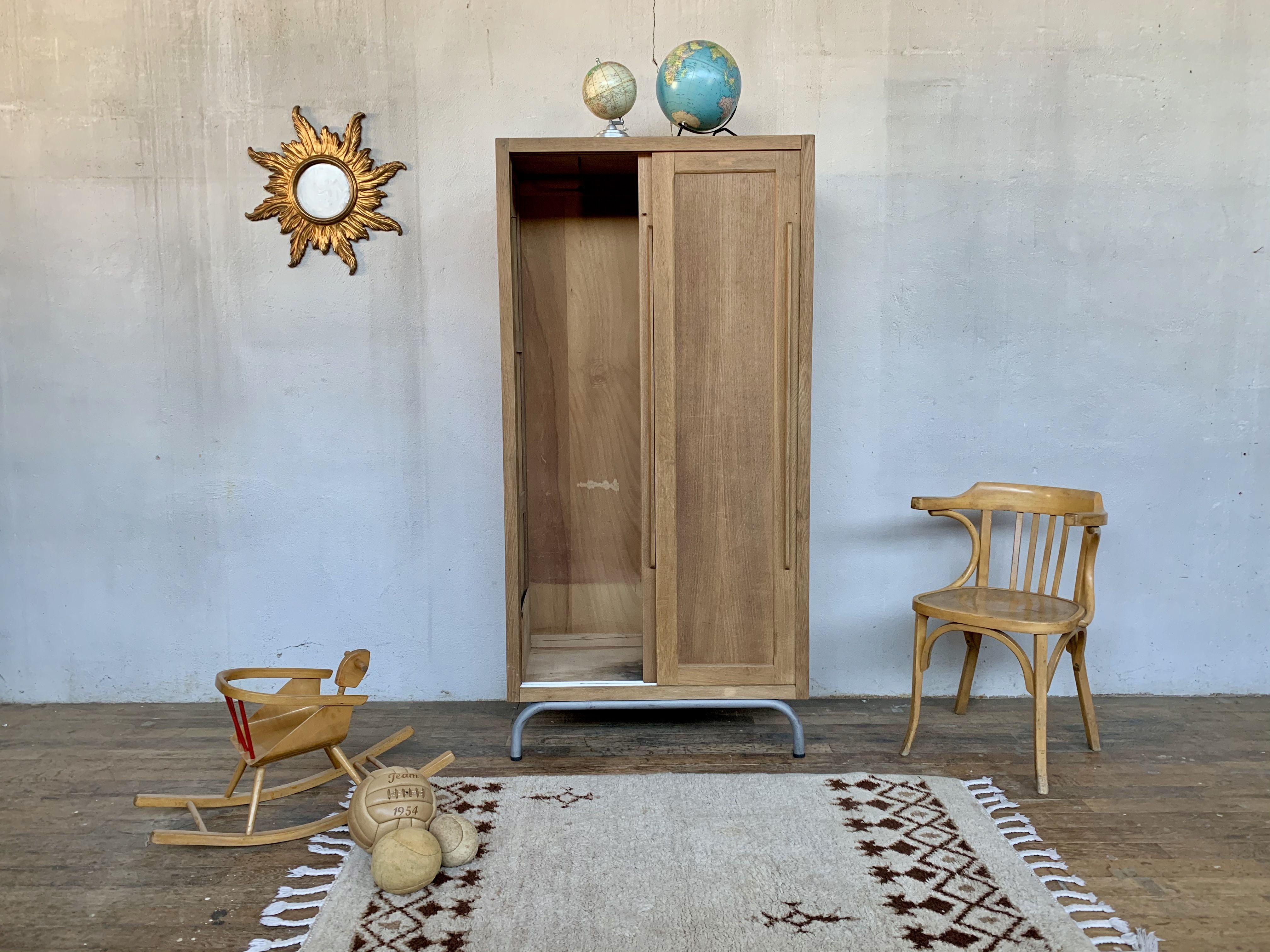 Vintage Parisian school cabinet tubular feet year 1950