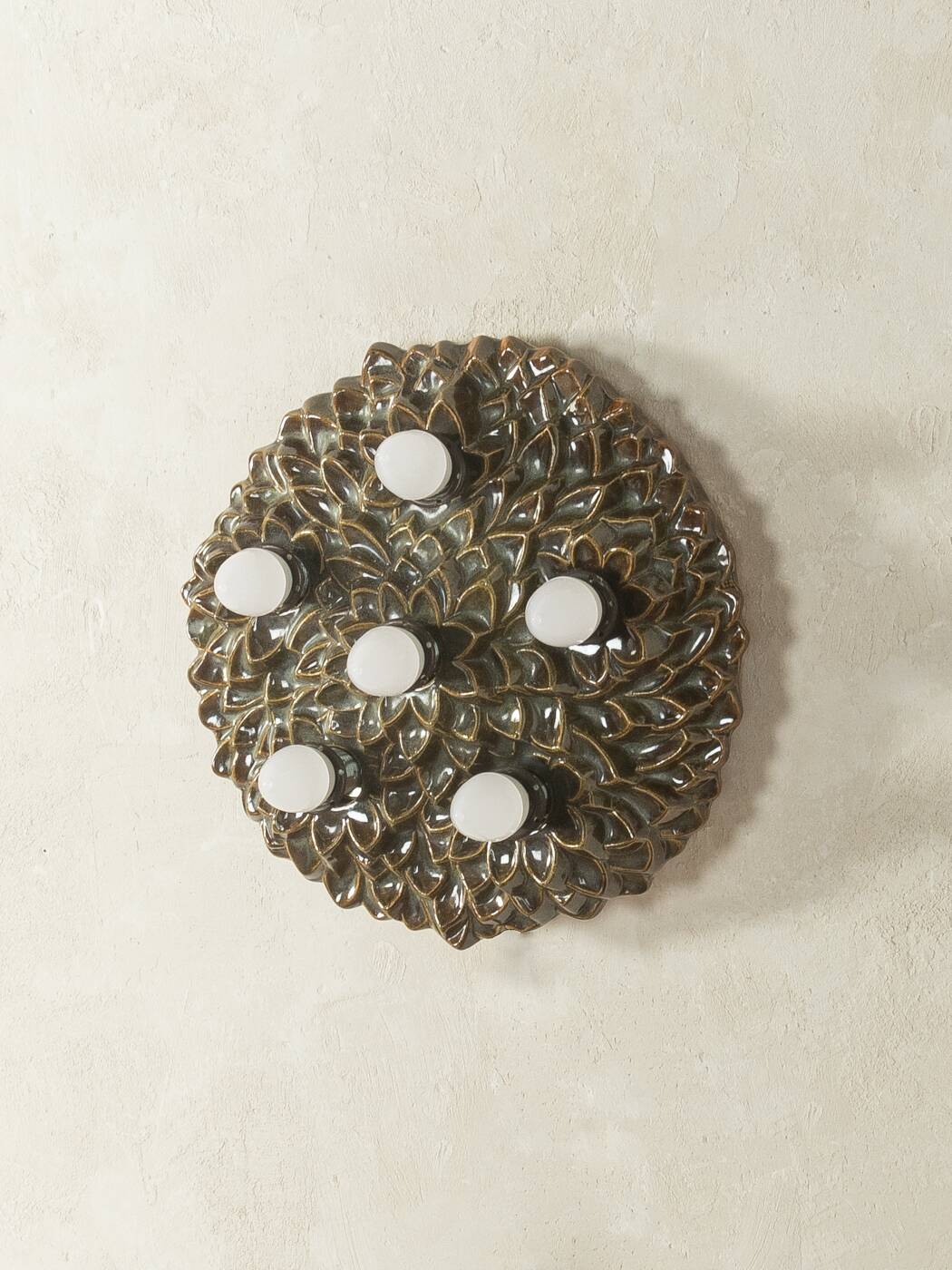 1970s Ceramic Wall Lamp with Floral Ornamentation