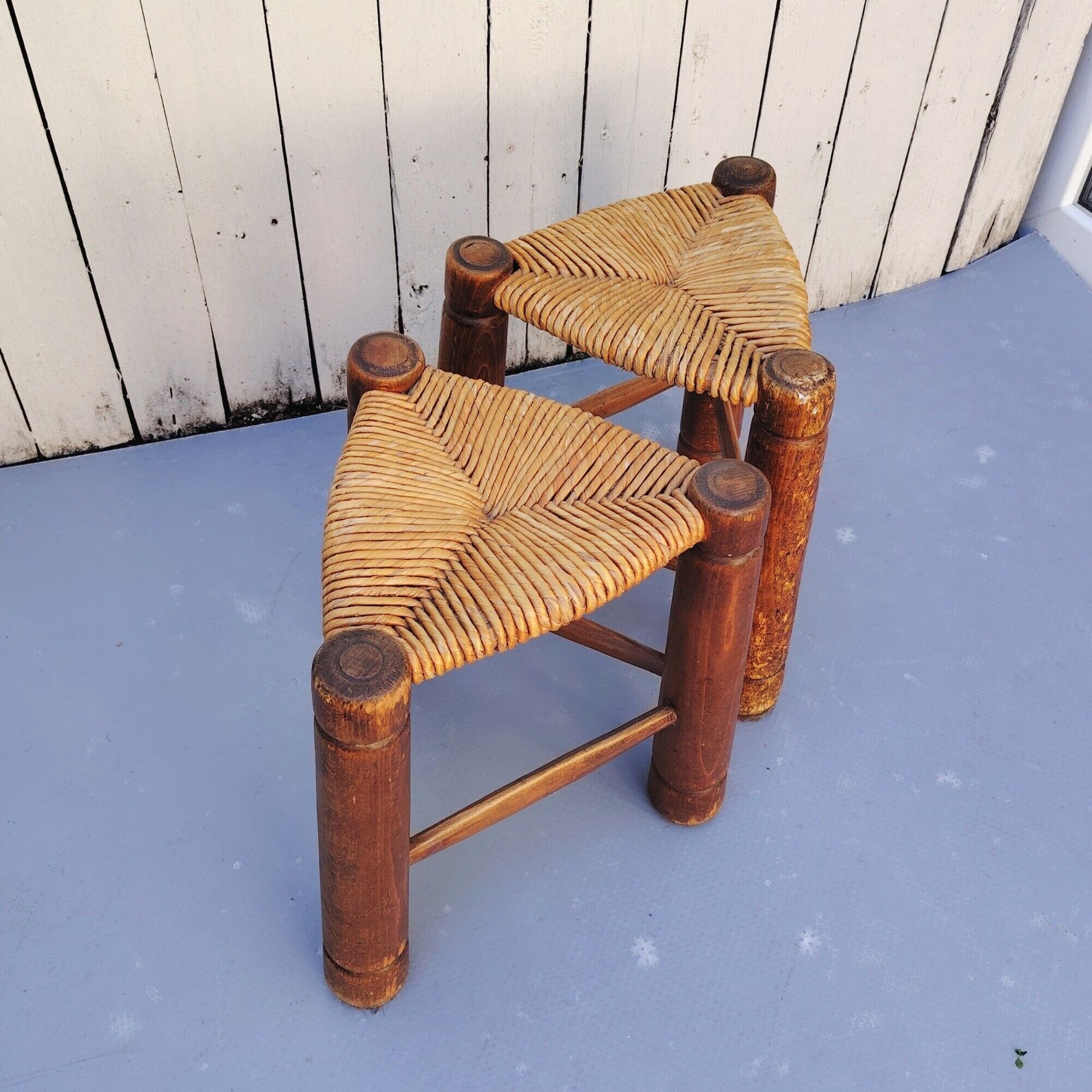 Tripod stools, straw, vintage, folk art