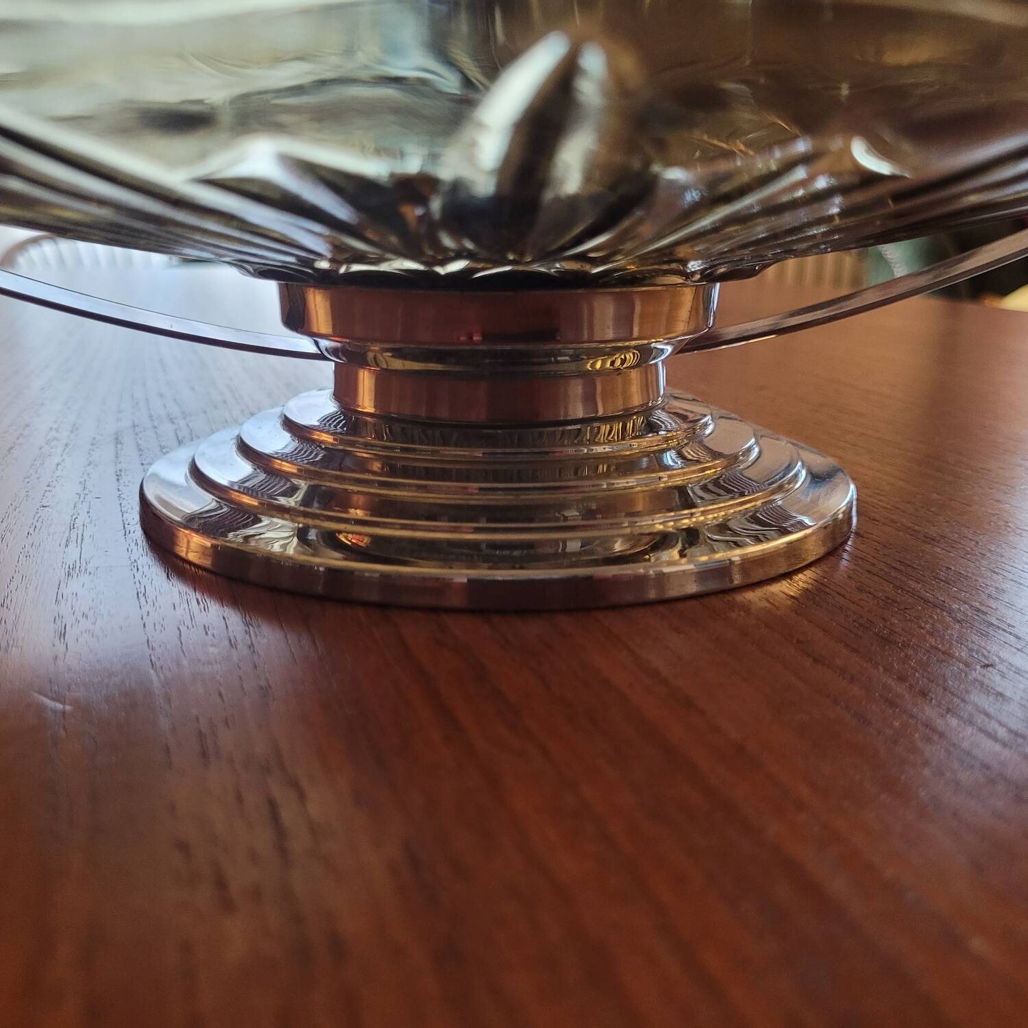 Art Deco smoked glass and chrome-plated metal bowl – 1930s