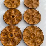 6 oyster plates ceramic glazed vintage