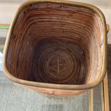 Rattan plant pot rimmed with brass from the 60s and 70s