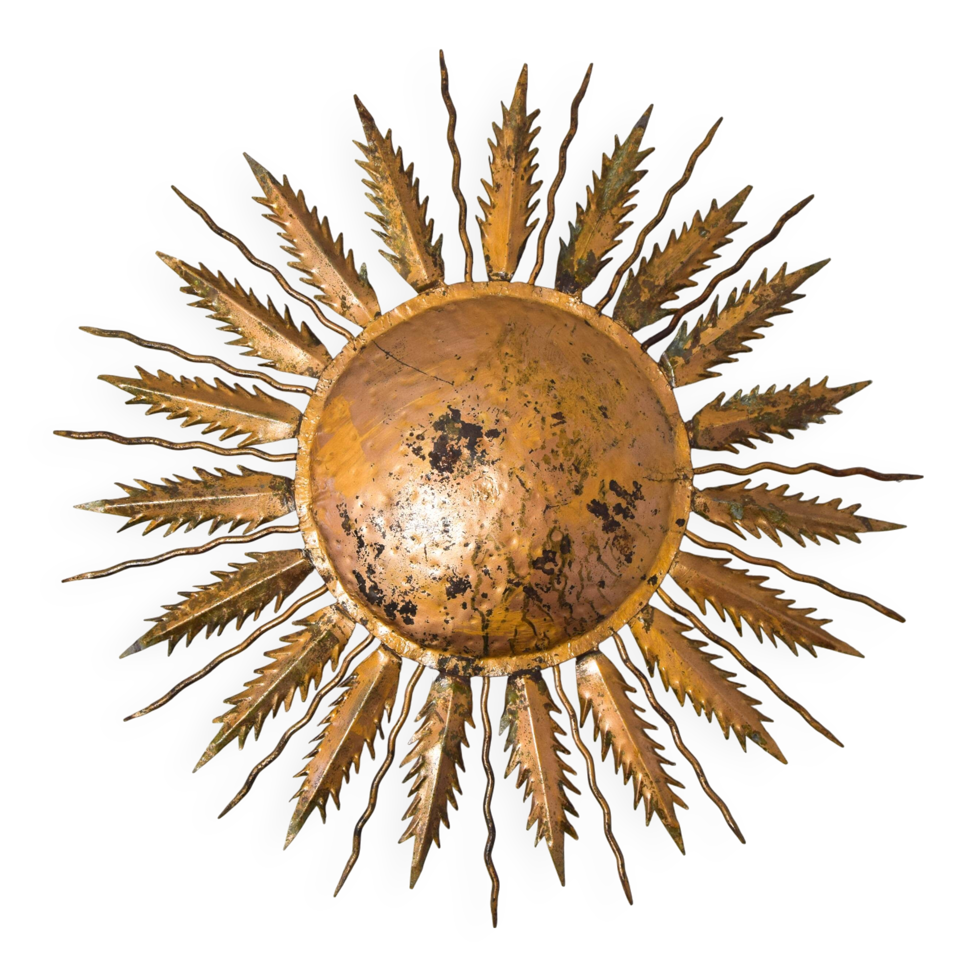 Hollywood Regency Old Sun Golden Flush Mount Light Es