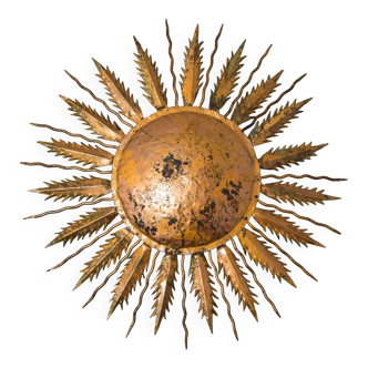Applique Hollywood Regency Old Sun Golden Flush Mount Light Es