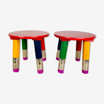 Paire de tabourets crayons par Pierre Sala pour enfants