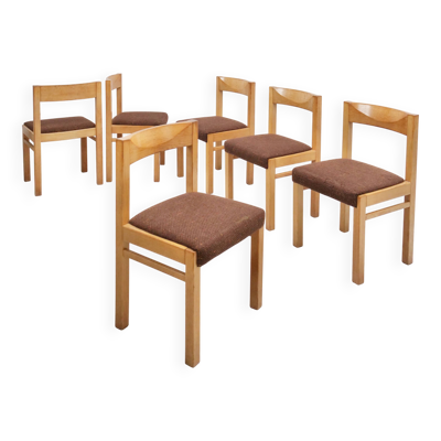 Chaises de salon design brutaliste chêne clair massif années 70 le lot de 6