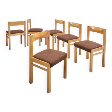 Brutalist design living room chairs in solid light oak from the 1970s, set of 6.