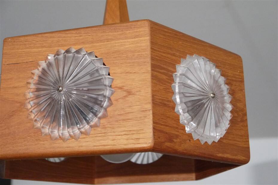 Vintage Scandinavian teak and glass pendant light 1960