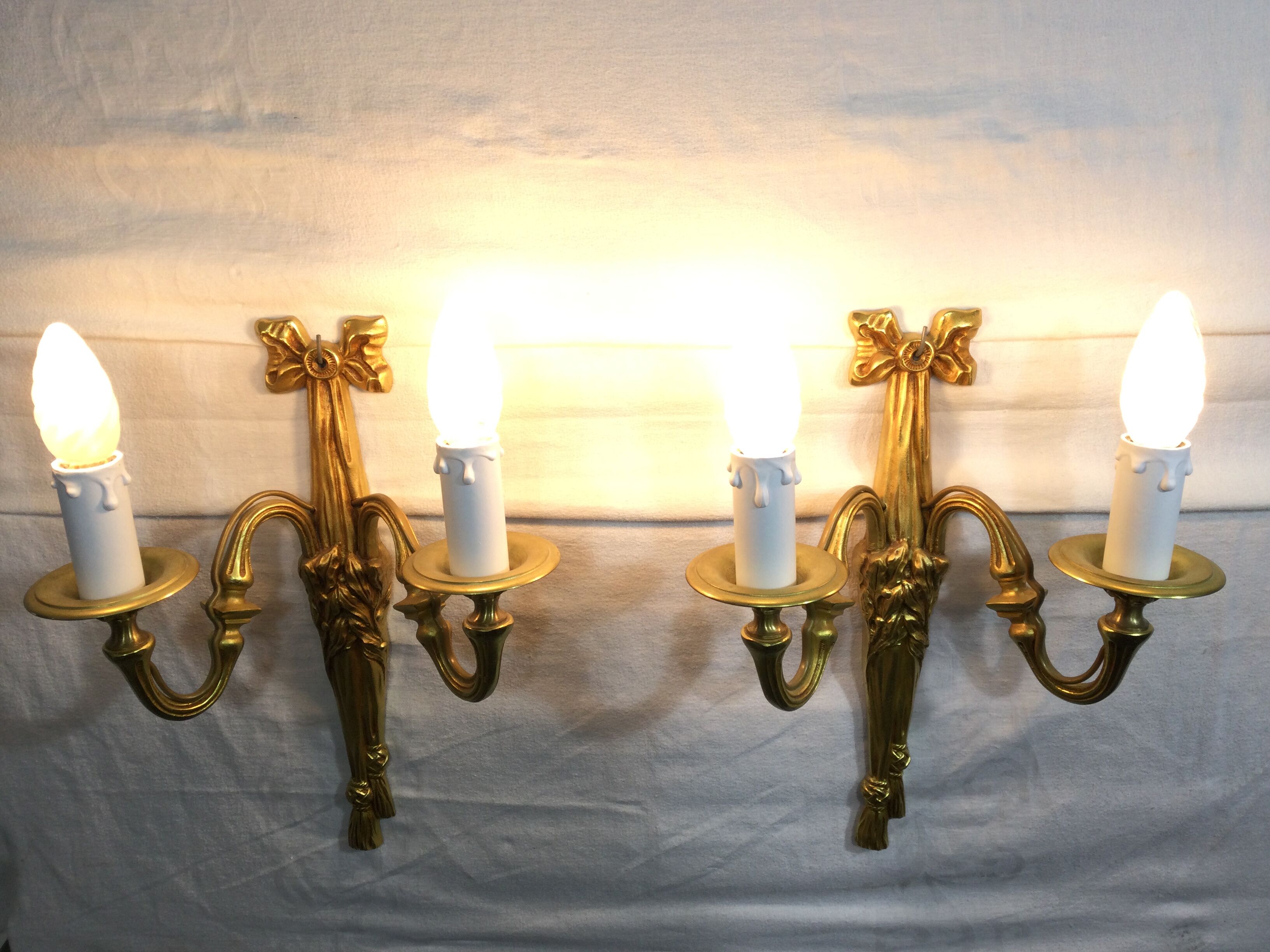 Pair of sconces Bronze 2 lights Louis XVI style
